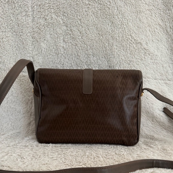 Mario Valentino Vintage Monogram Crossbody Bag – Brown Greige Leather Trim - Picture 3 of 16